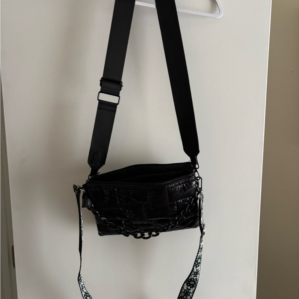 Black Croc-Embossed Crossbody Bag
